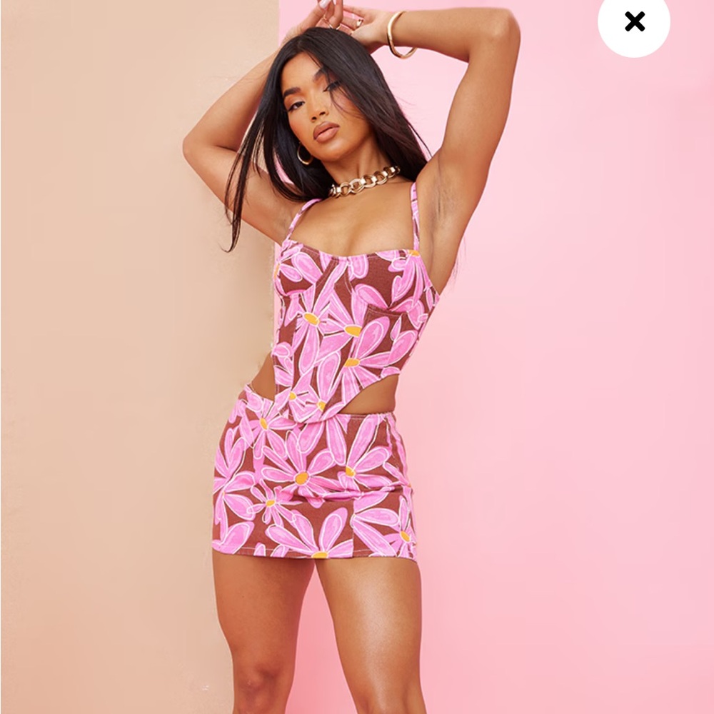 Pretty Little Thing NWT pink brown orange denim corset top